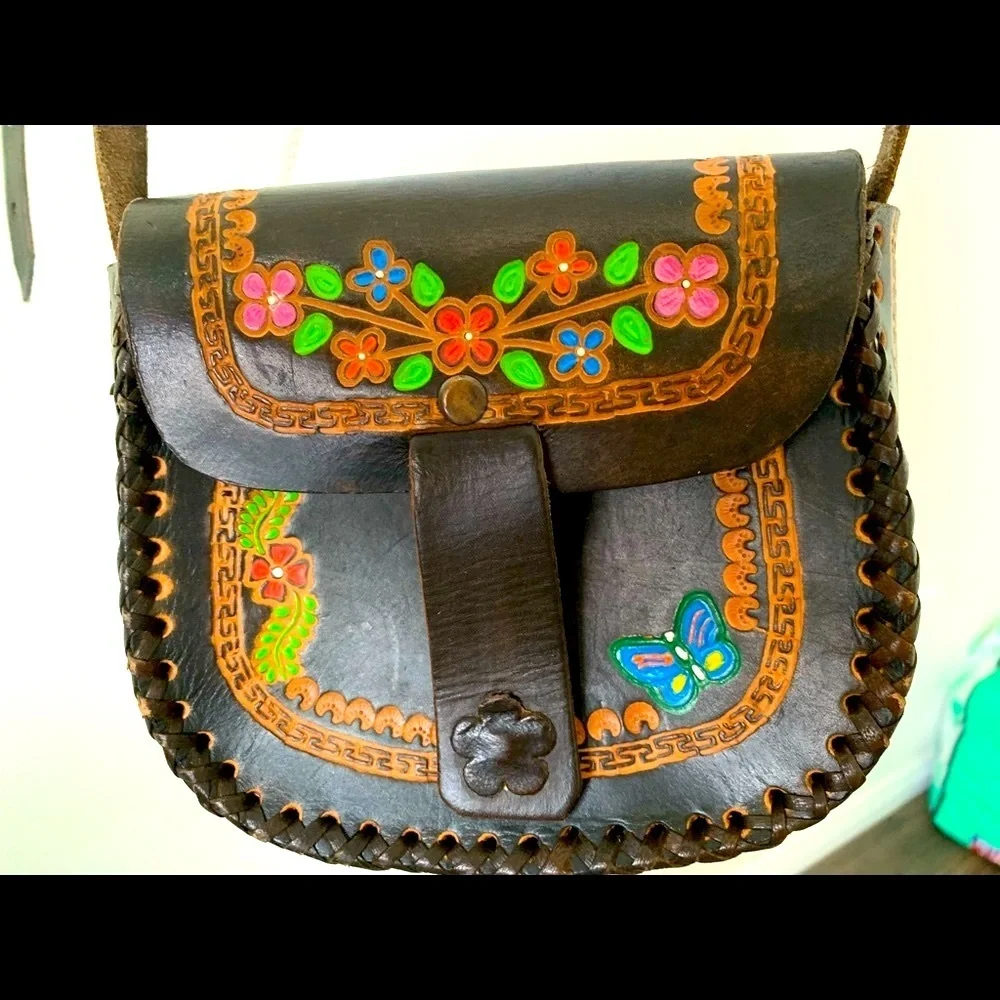 Handcrafted Floral Leather Bag - Picture 6 of 8